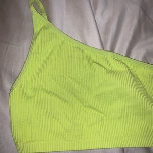 Neon yellow/green one shoulder crop top/bralette